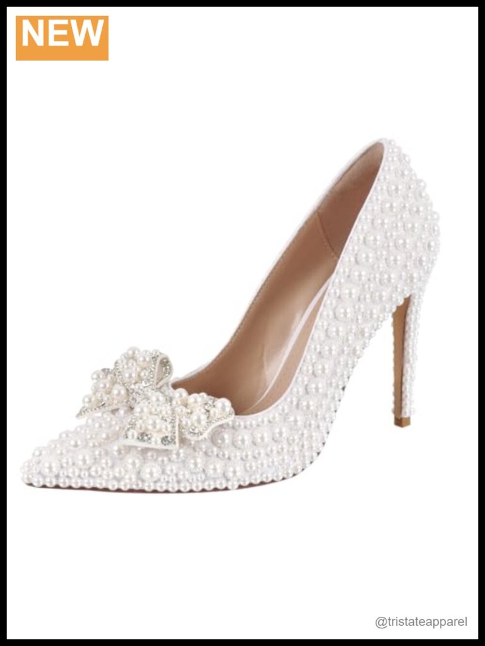 Pearl Rhinestone Bow High Heels Pointed Toe Wedding Pumps Bridal Dress Shoes